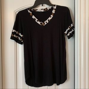 Black T with Leopard trim